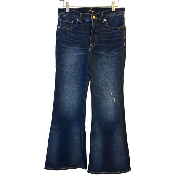 Express 70's Flare Mid-rise jeans sz 4S distressed minimalist rock retro - Picture 2 of 11
